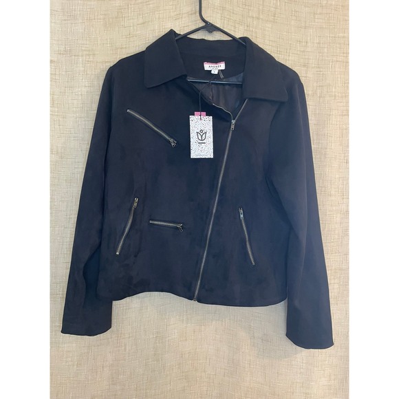Andree by Unit Moto Jacket Black Faux Suede Full Zip Pockets Women's Size L - Picture 1 of 9